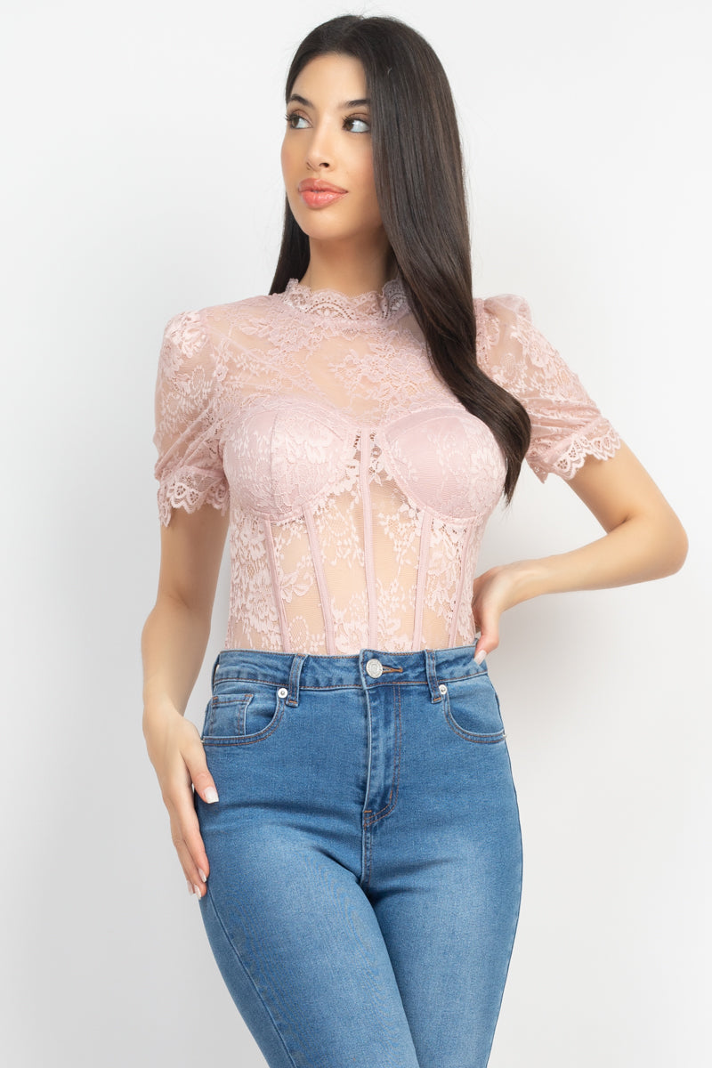 Floral Lace Corset Keyhole Bodysuit