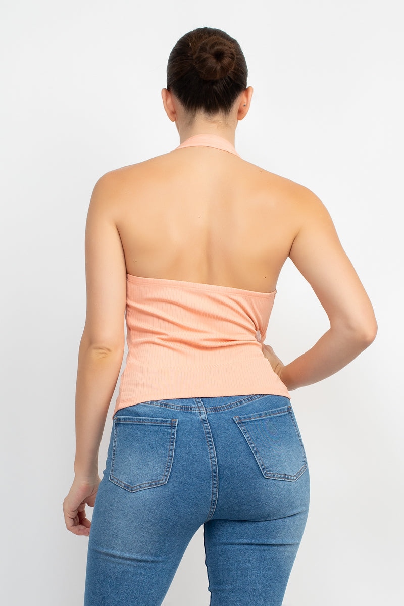 Collared Halter Open Back Top