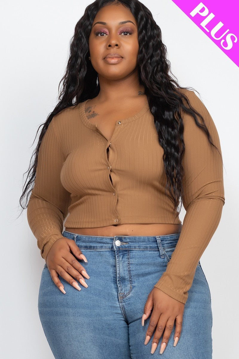 Plus Size Button Up Cropped Top