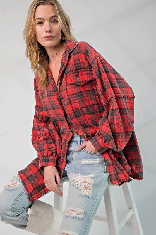 Mineral Washed Plaid Shirt