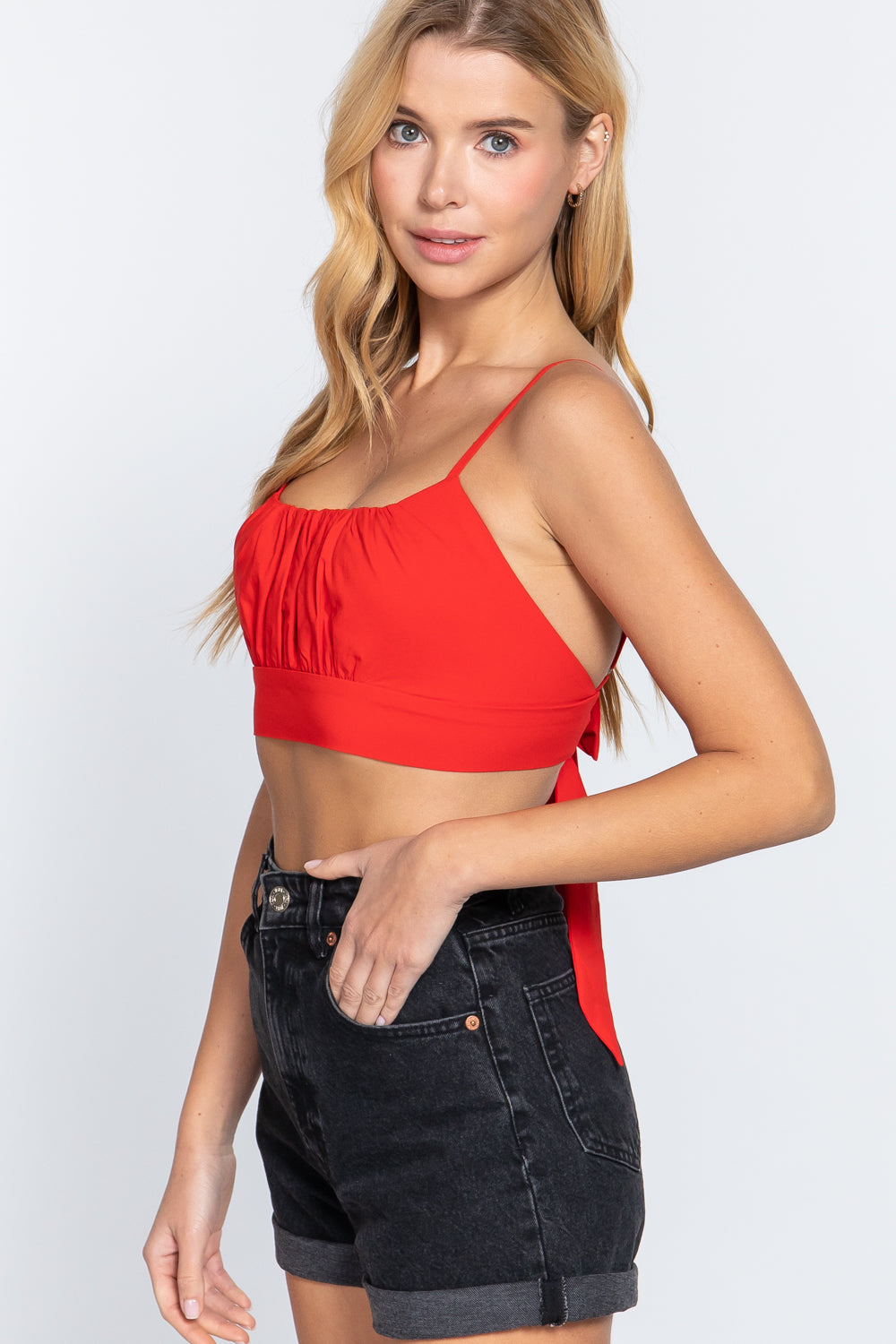 Back Ribbon Tie Cami Crop Top