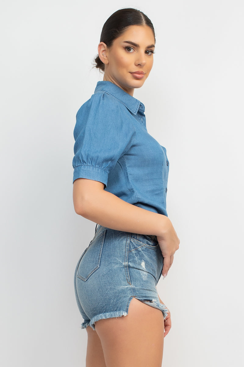 Button-down Denim Shirt Top