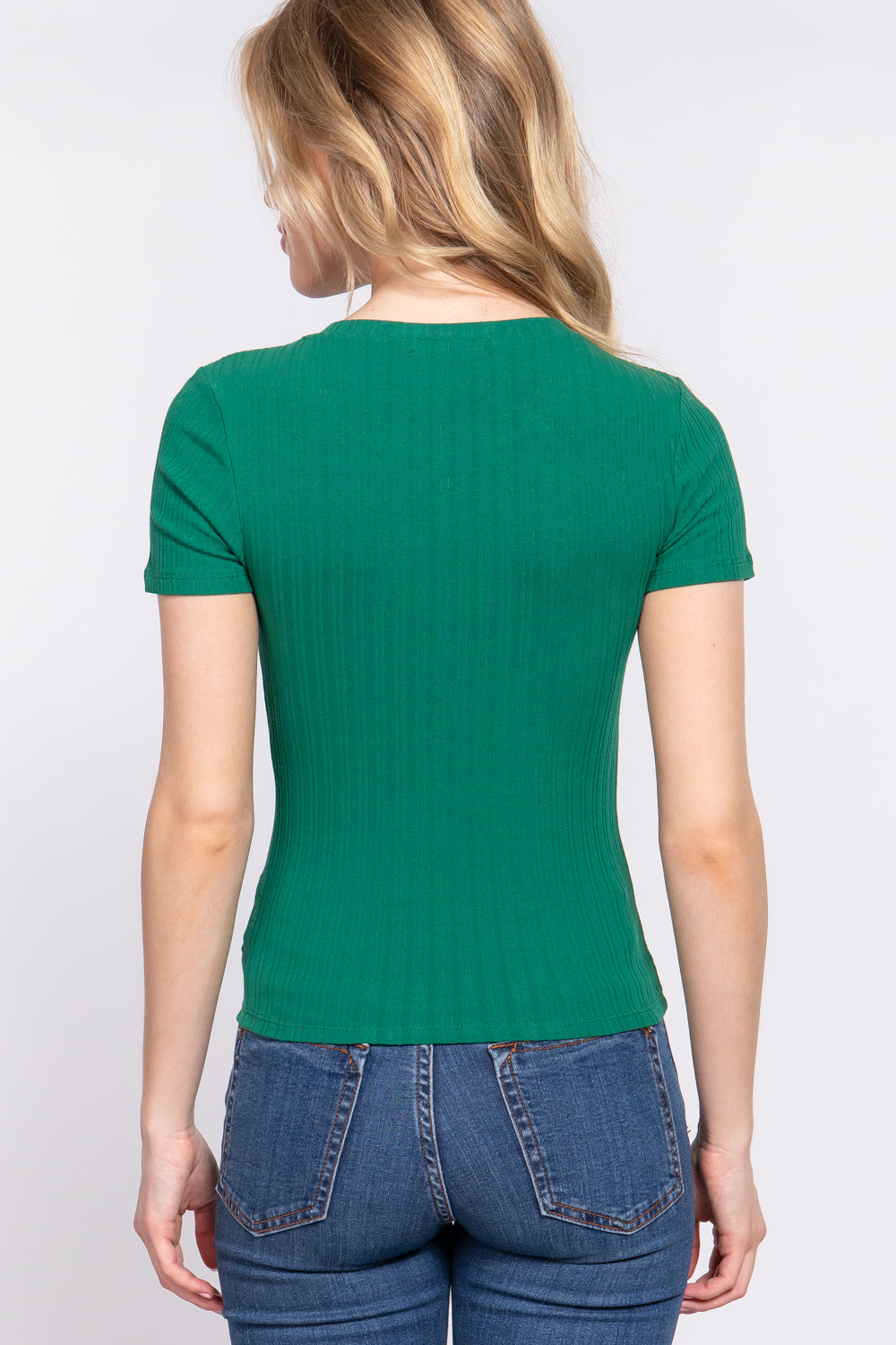 Short Slv Crew Neck Variegated Rib Knit Top