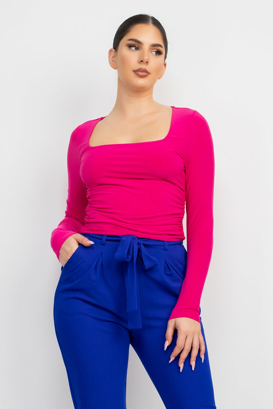 Side Ruched Square Neck Top