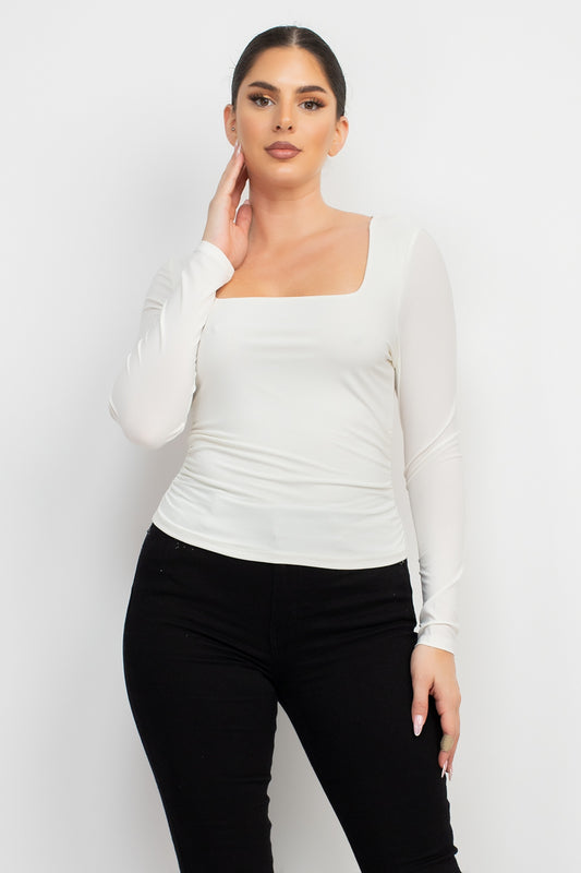 Side Ruched Square Neck Top