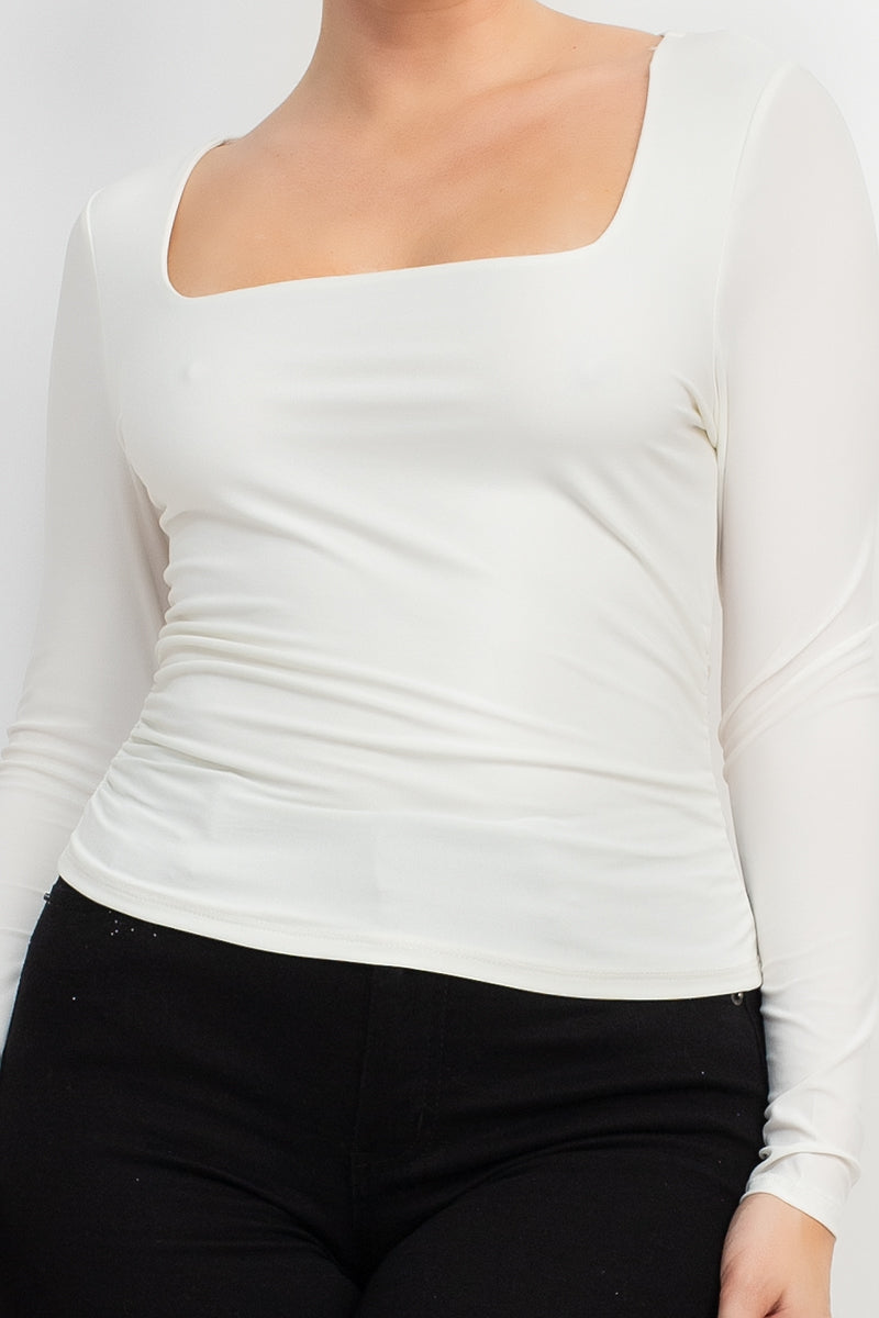 Side Ruched Square Neck Top