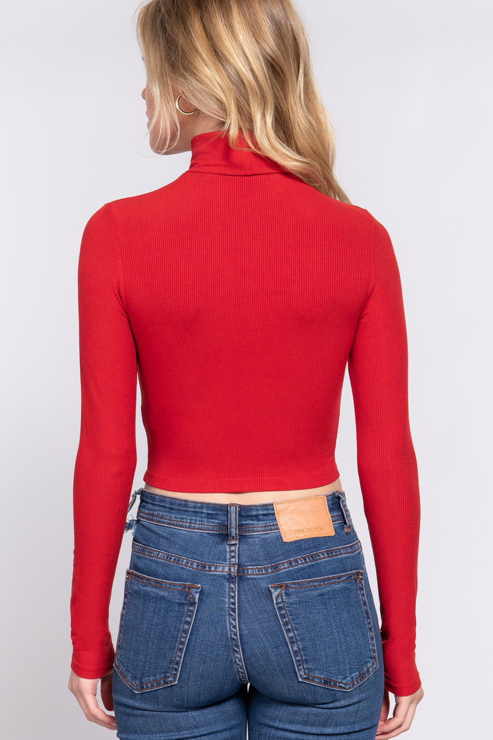 Long Slv Turtle Neck Rib Crop Knit Top