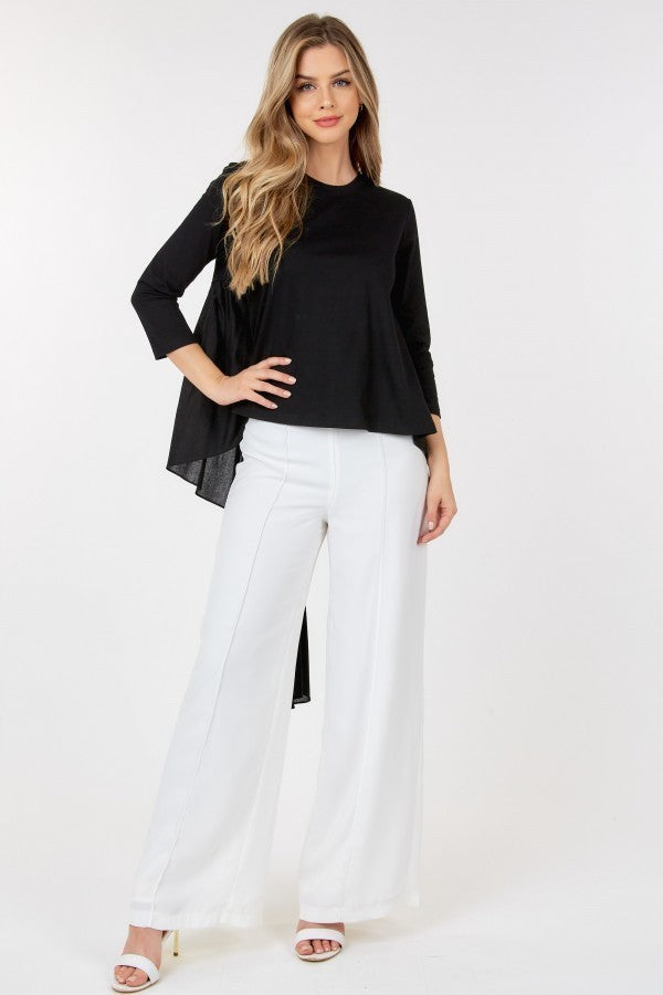 Contrast Ruffle Quarter Sleeve High Low Top