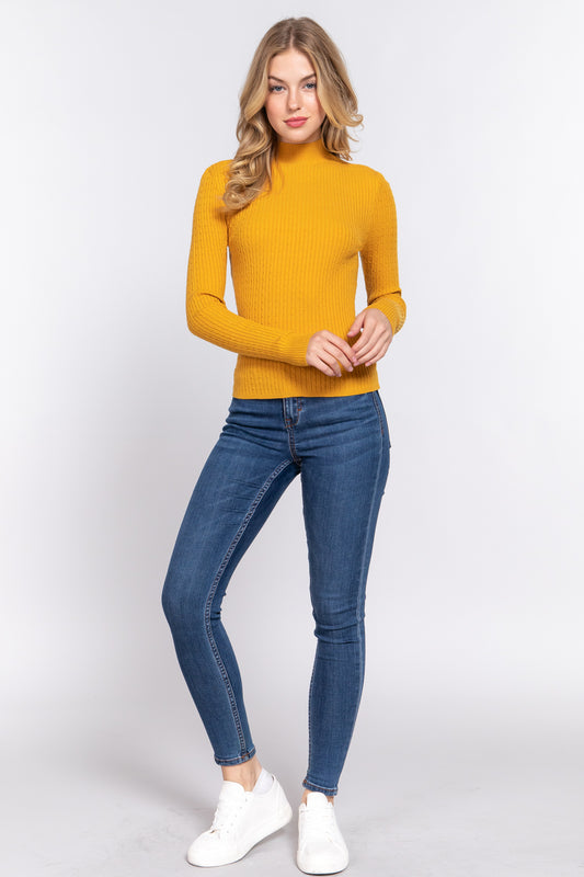 Long Slv Mock Neck Rib Sweater