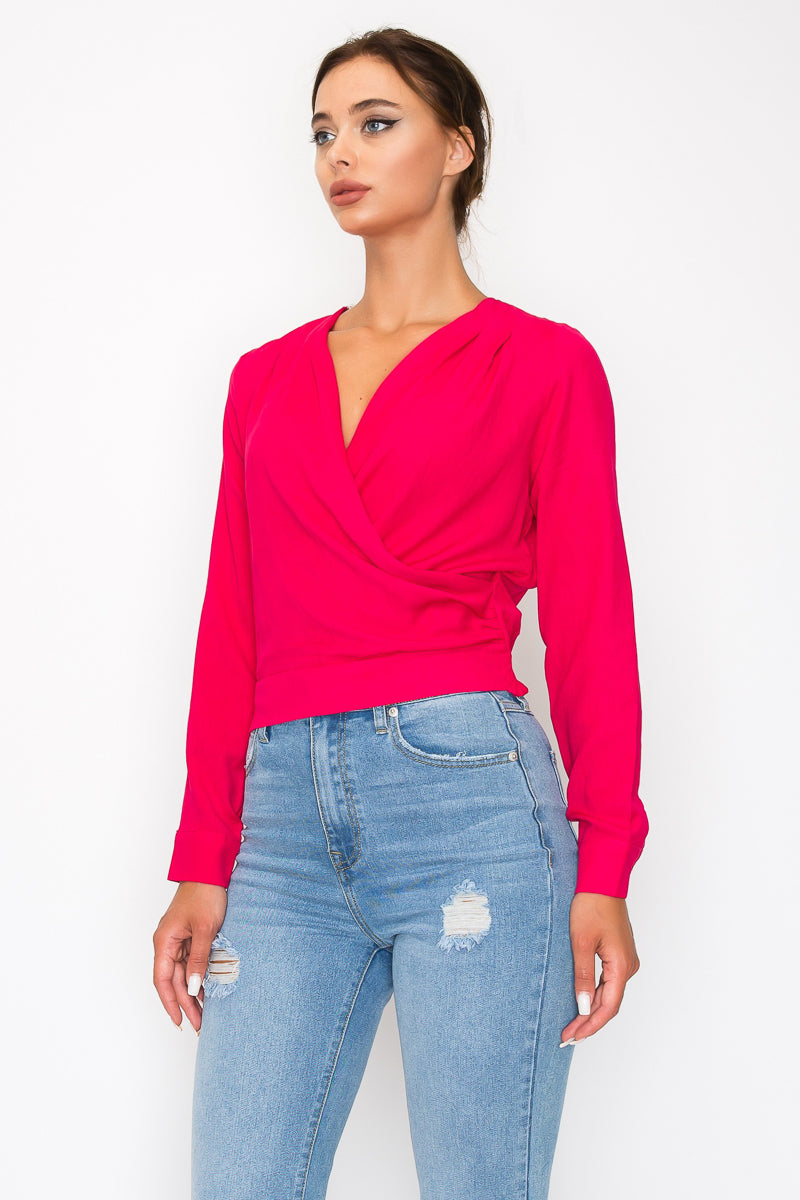 Front Wrap Surplice Neck Top