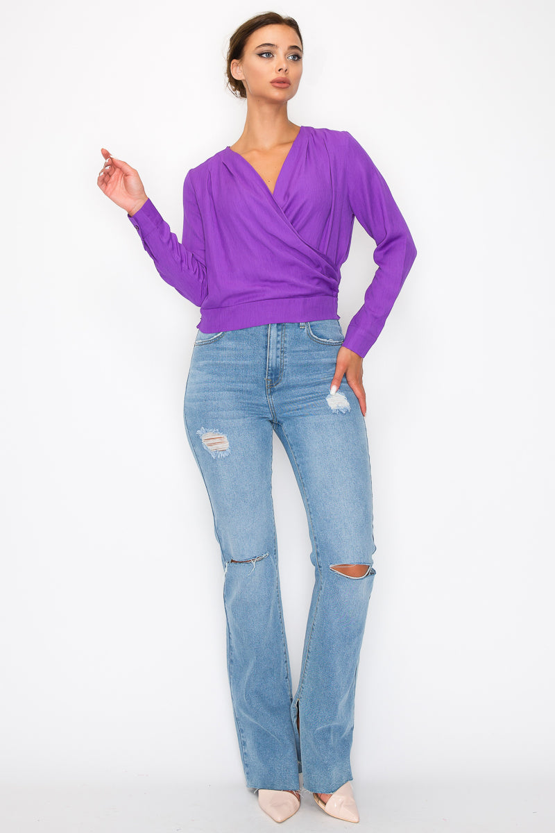 Front Wrap Surplice Neck Top