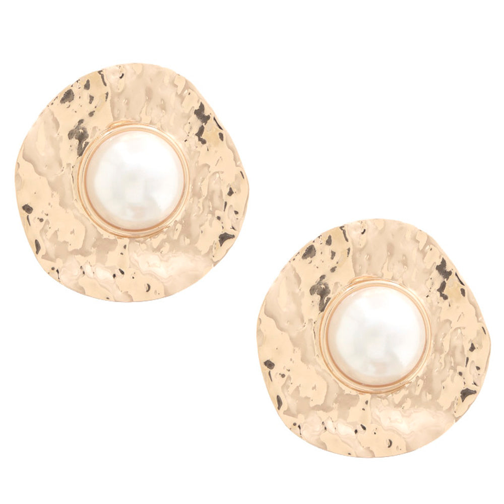 Hammered Metal Pearl Bead Earring