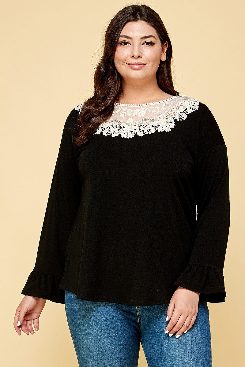 Plus Size Solid Long Sleeve Top