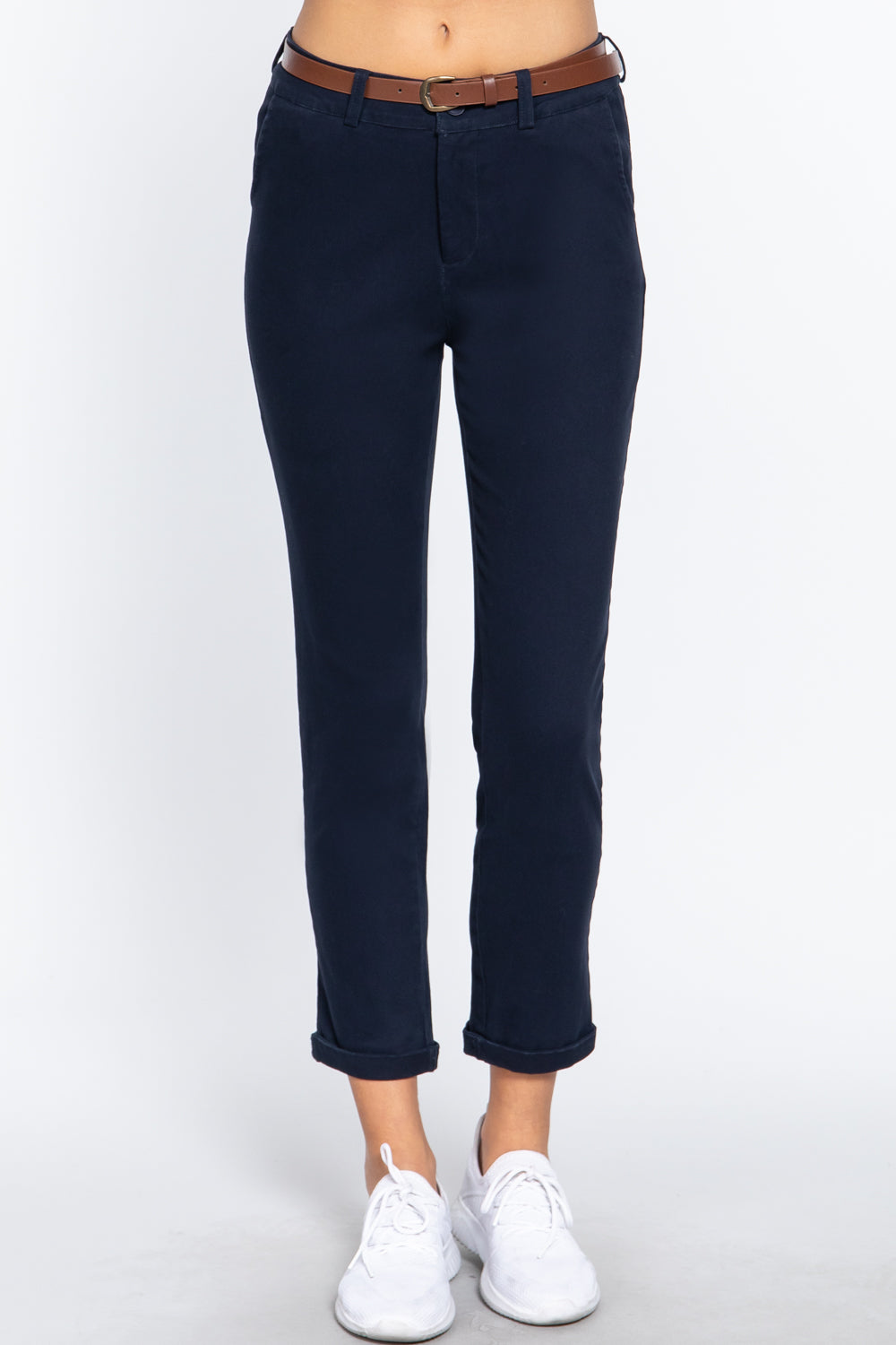 Cotton-span Twill Belted Long Pants